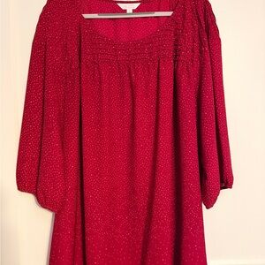 LC Lauren Conrad Red Blouse with Subtle Dots